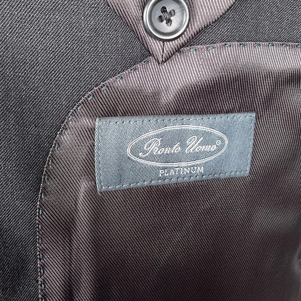 Pronto Uomo Blazer Men 42L Black Platinum Career Classic Wool Neutral Jacket VTG